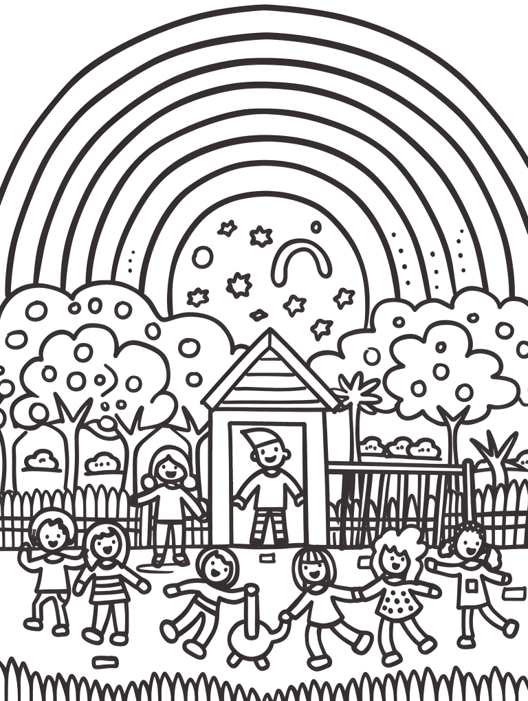 Rainbow Arching Over A Playground