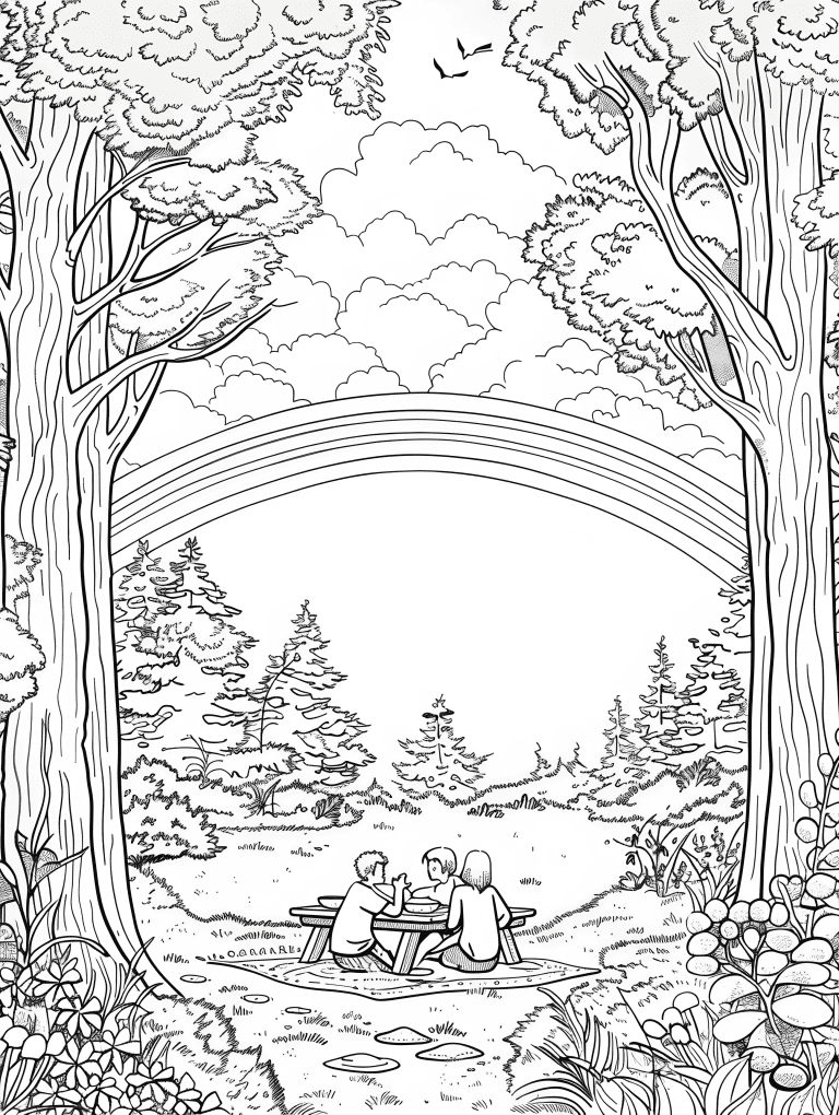 Rainbow Framing A Family Picnic