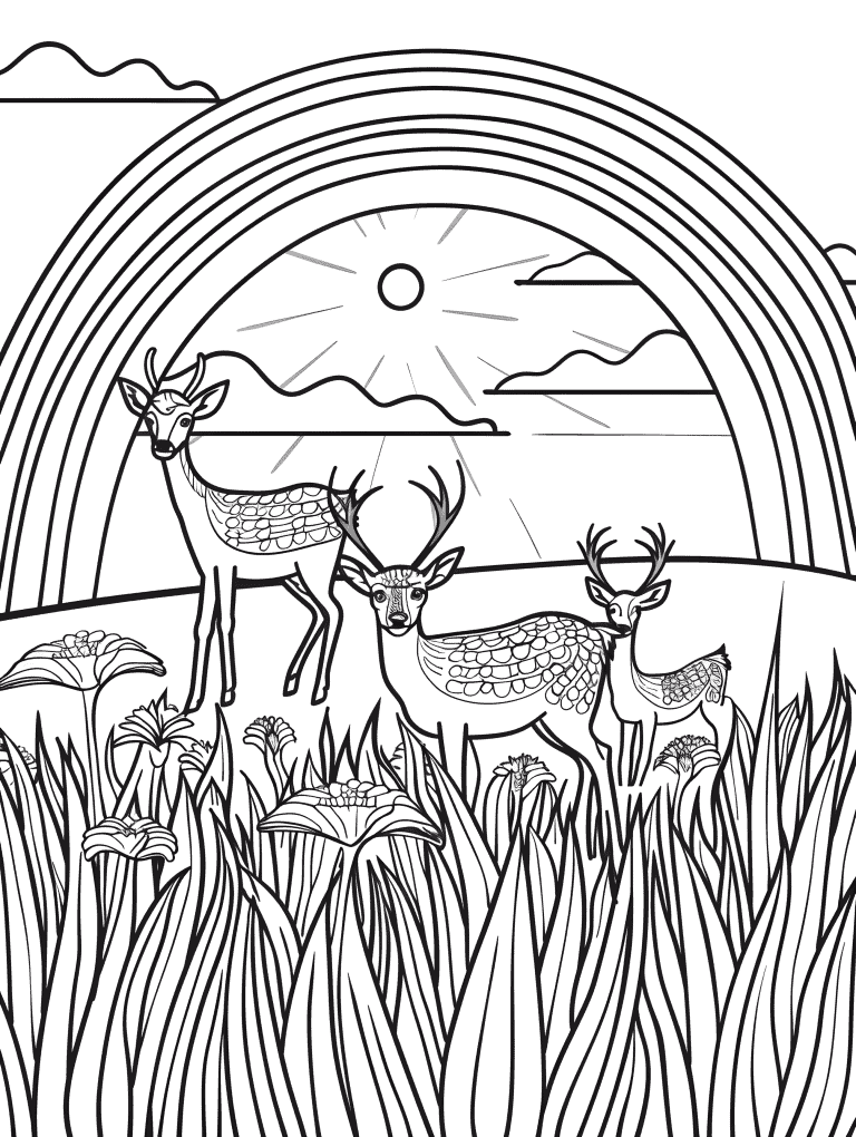 Rainbow Spreading Over Deers