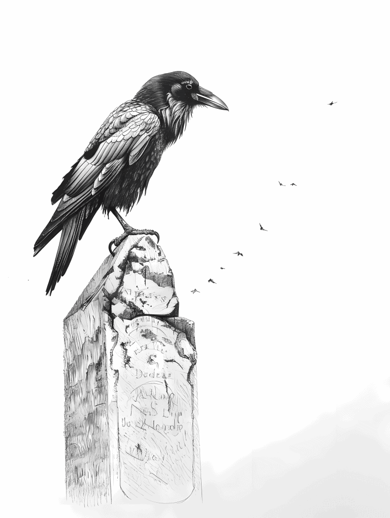 Raven Perched On A Gravestone