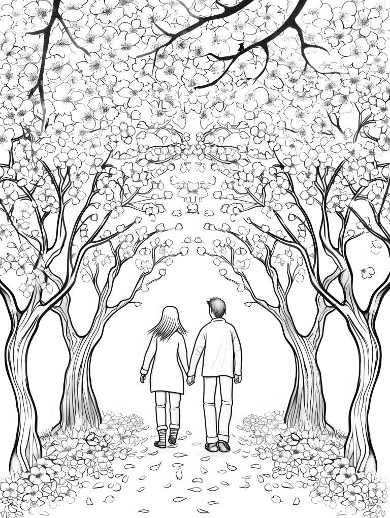 Couple Strolling Through Cherry Blossoms