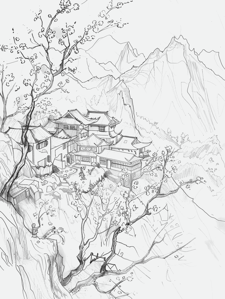 Monastery Surrounded By Cherry Blossoms