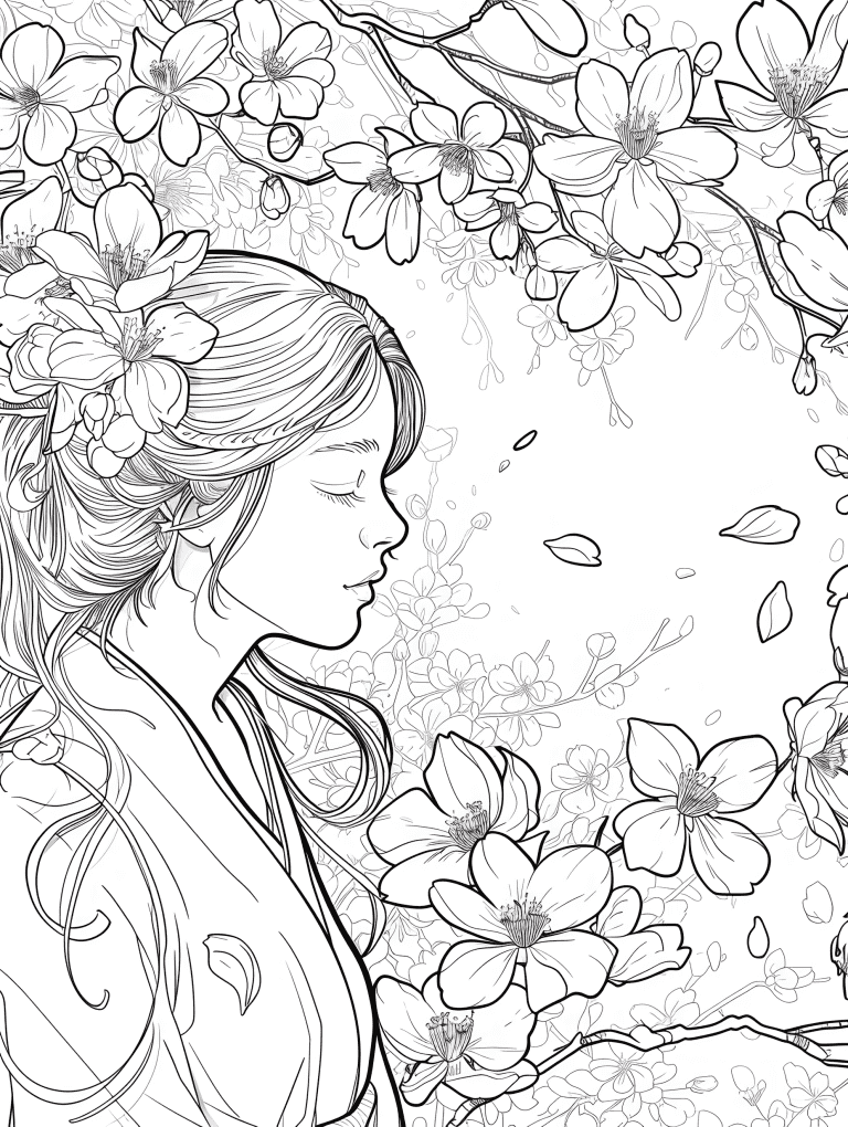 Woman Surrounded By Cherry Blossoms