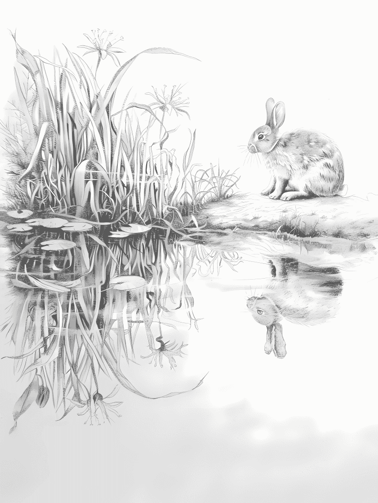 Lake Reflecting A Lone Bunny