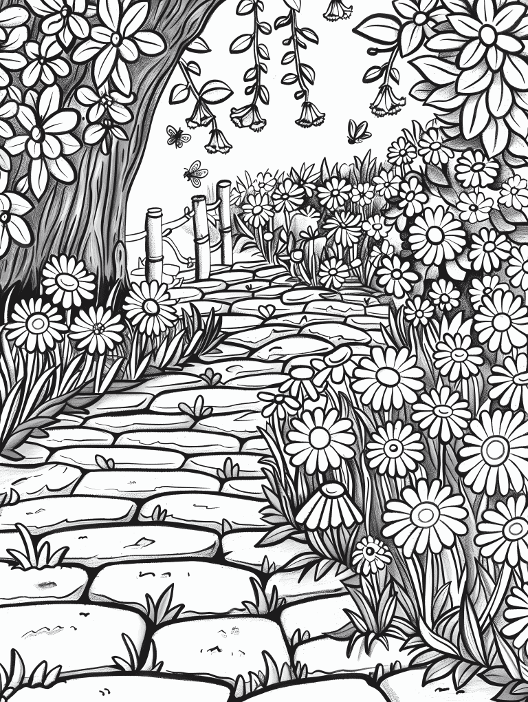 Garden Path Filled With Flowers