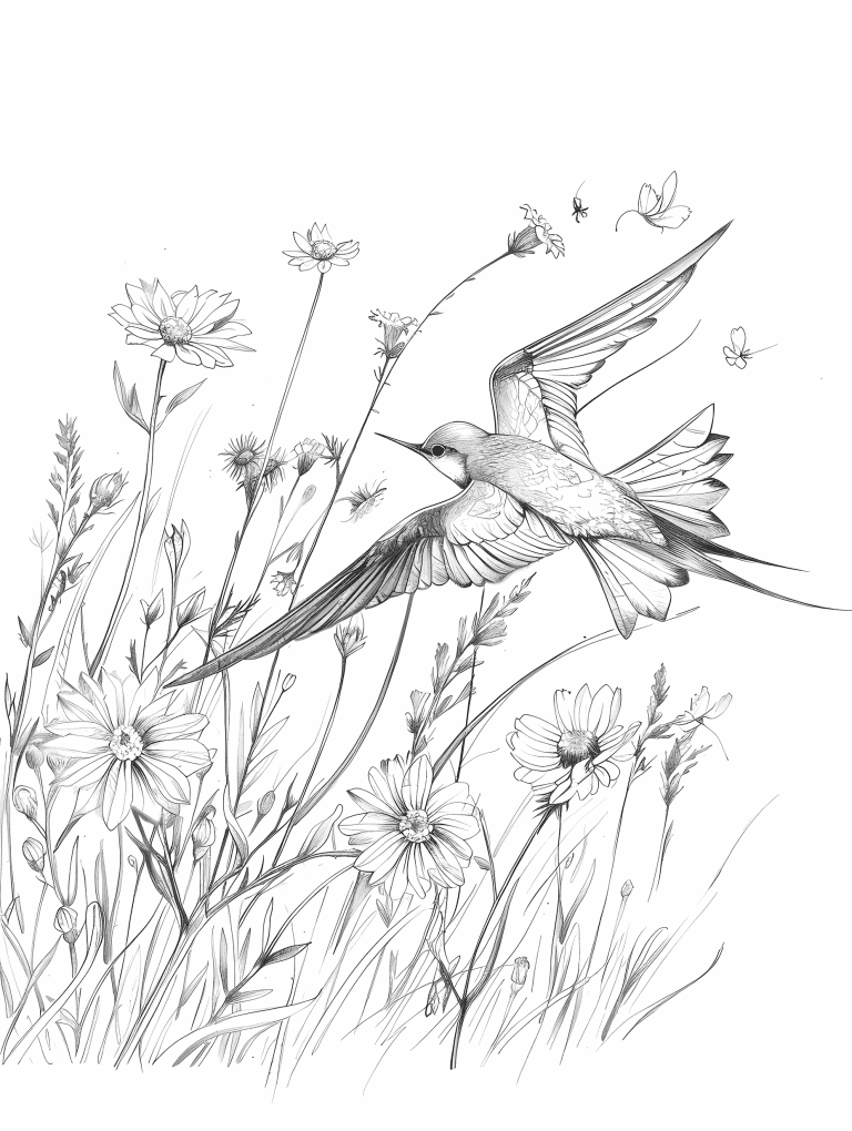 Swift Flying Through Wildflowers