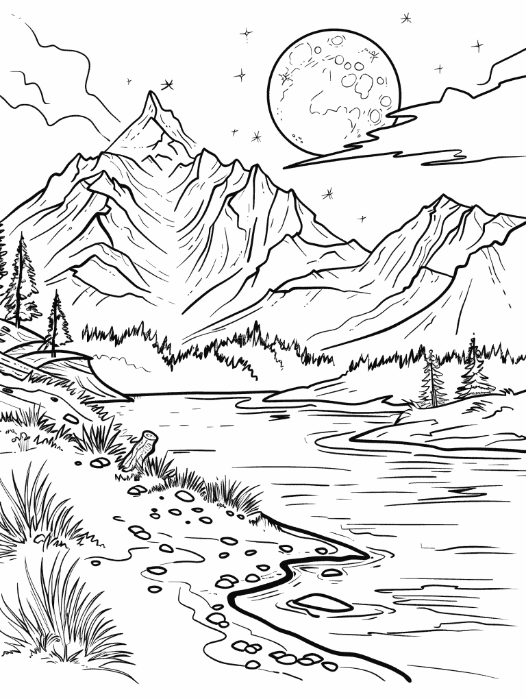 Alpine Lake Under The Moon