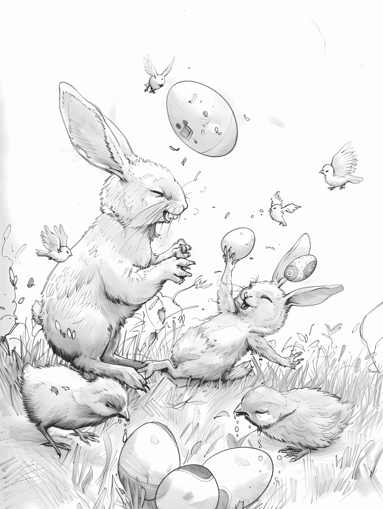 Bunnies And Chicks Playing