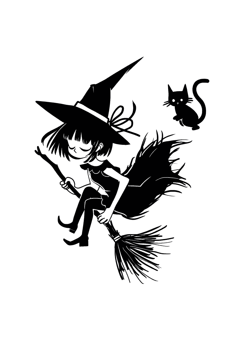 Witch Flying With Her Broom