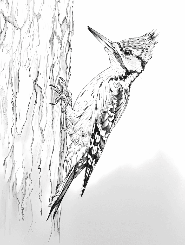 Woodpecker Drilling On A Trunk