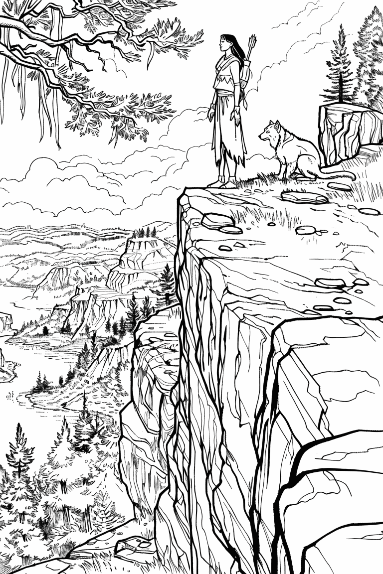 Pocahontas Overlooking From A Cliff