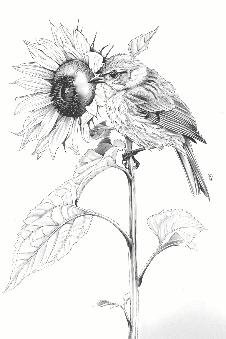 Bird Perched On Sunflower
