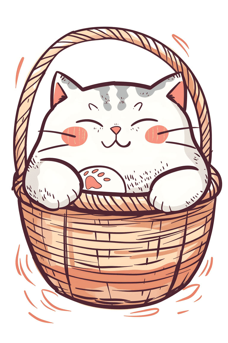 Chubby Cat Curled In A Basket