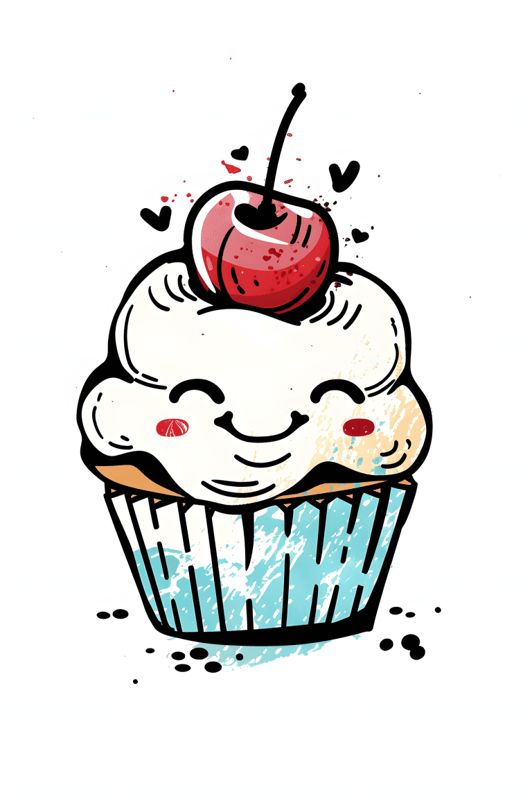 Smiling Cupcake With Cherry On Top