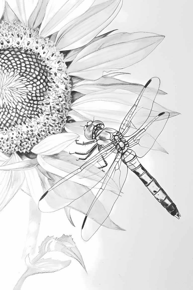 Dragonfly Resting On A Sunflower