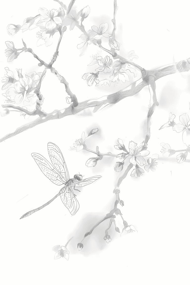Dragonfly Darting Between Cherryblossoms