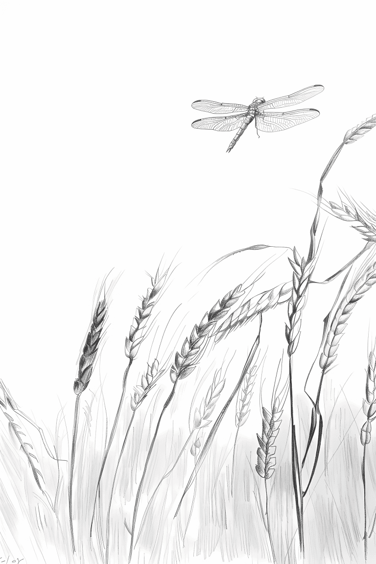 Dragonfly Hovering Over Wheat