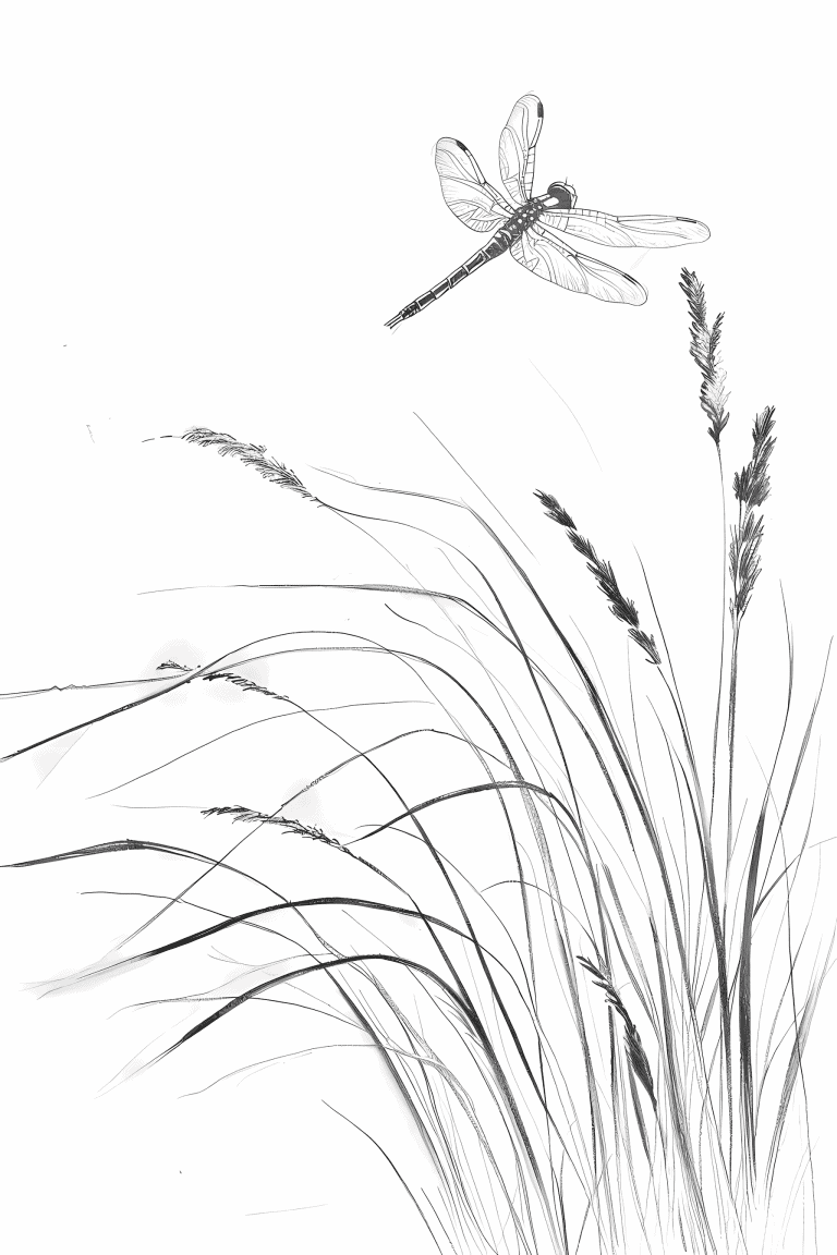 Dragonfly Flying Over Swaying Grass