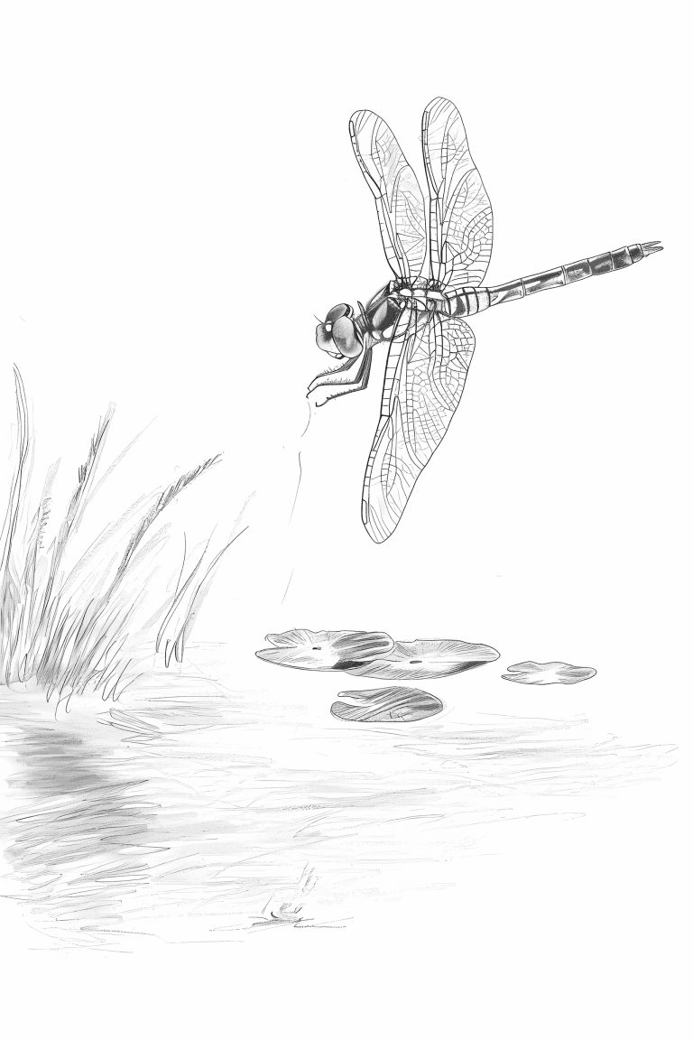 Dragonfly Hovering Over A Serene Pond
