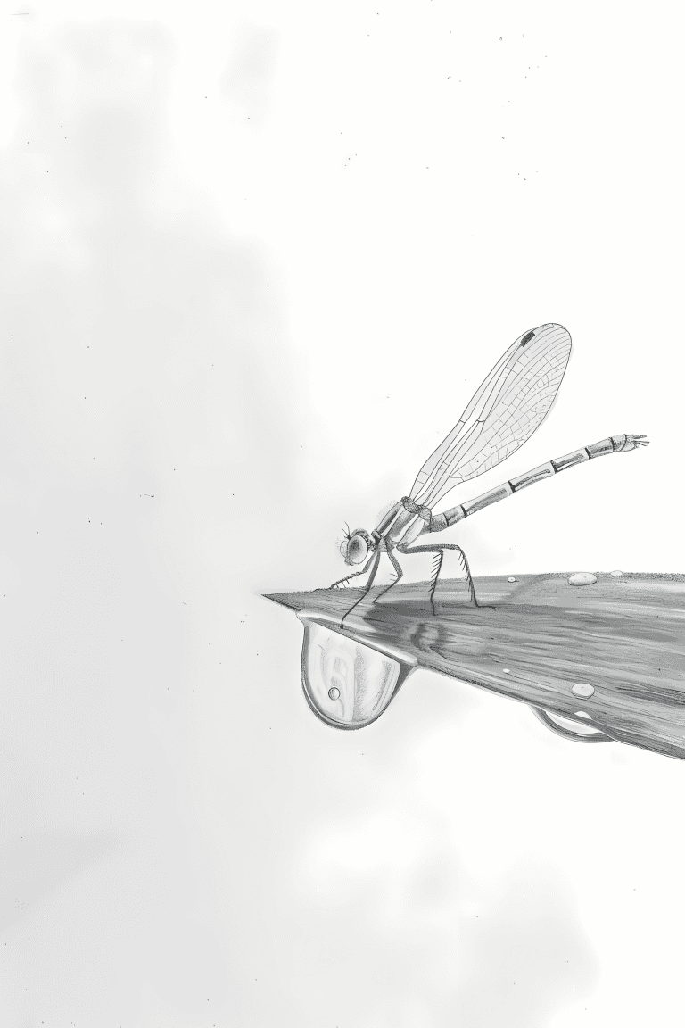 Dragonfly Touching A Raindrop