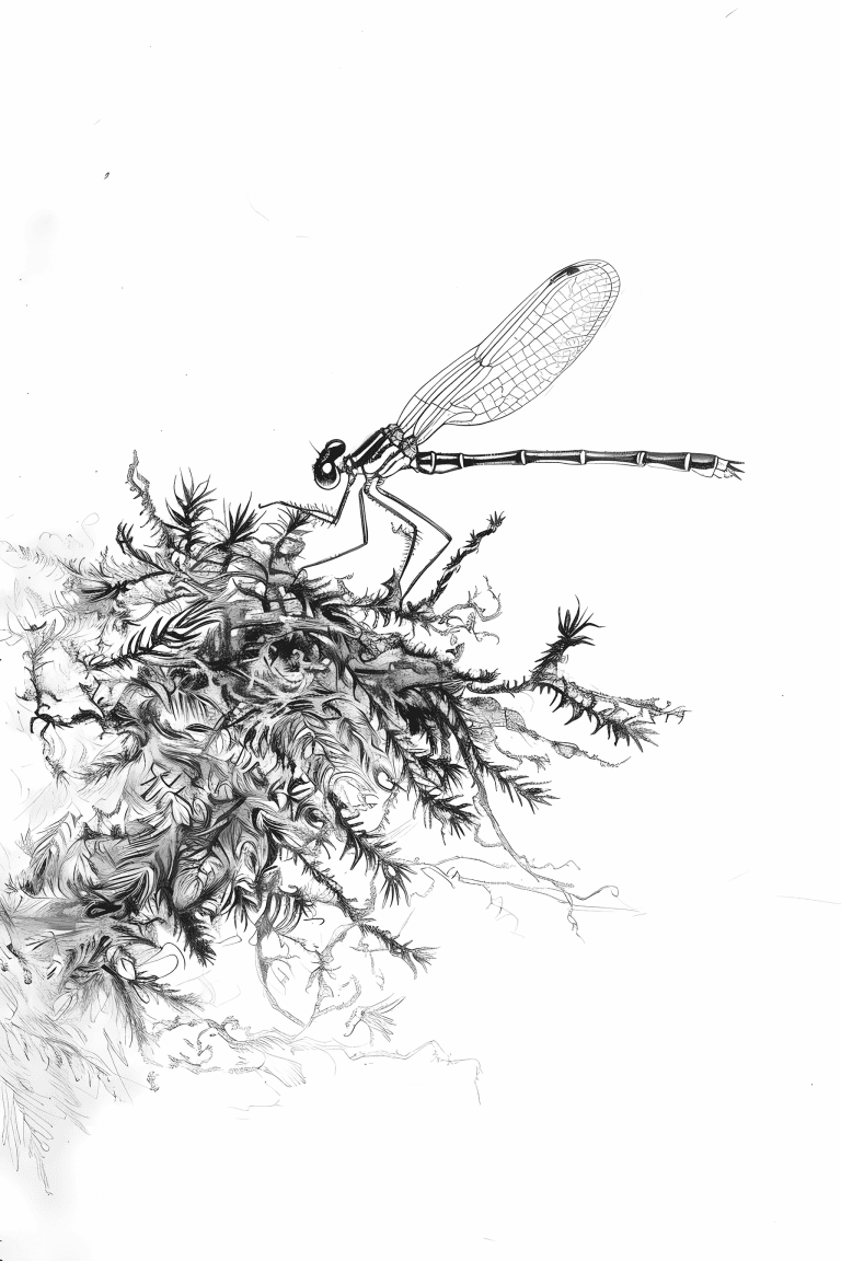 Dragonfly Resting On Bed Of Moss