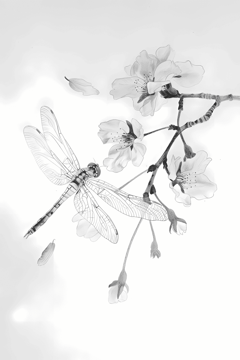 Dragonfly Flying To A Cherryblossom