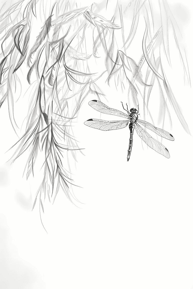Dragonfly Weaving Through A Willow Tree