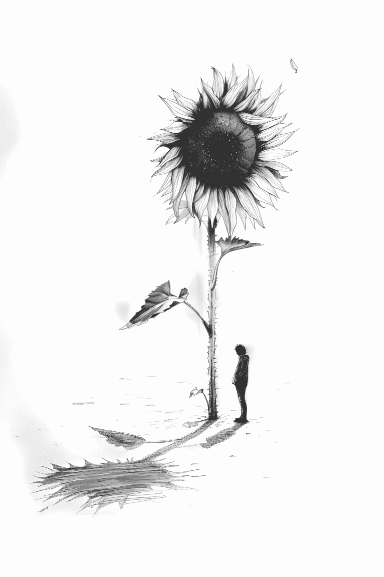 Lone Figure Standing In Front A Sunflower