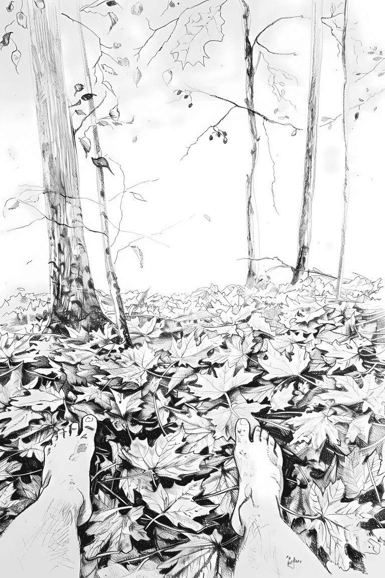 Feet Relaxing On Autumn Leaves
