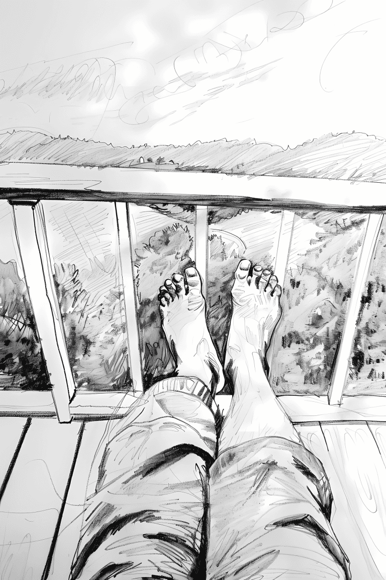 Feet Resting On Porch Railing