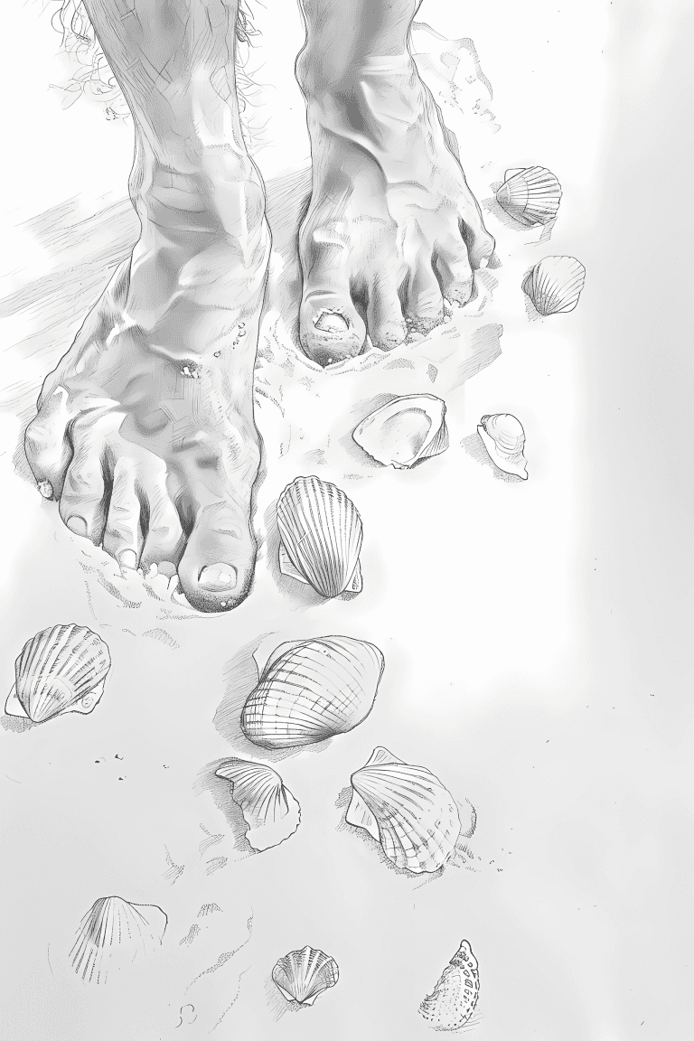 Feet Stepping On Seashells
