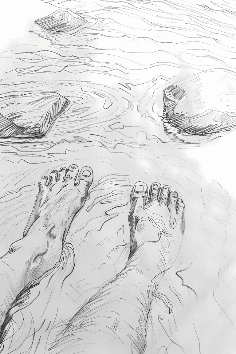 Feet Wading In A Stream