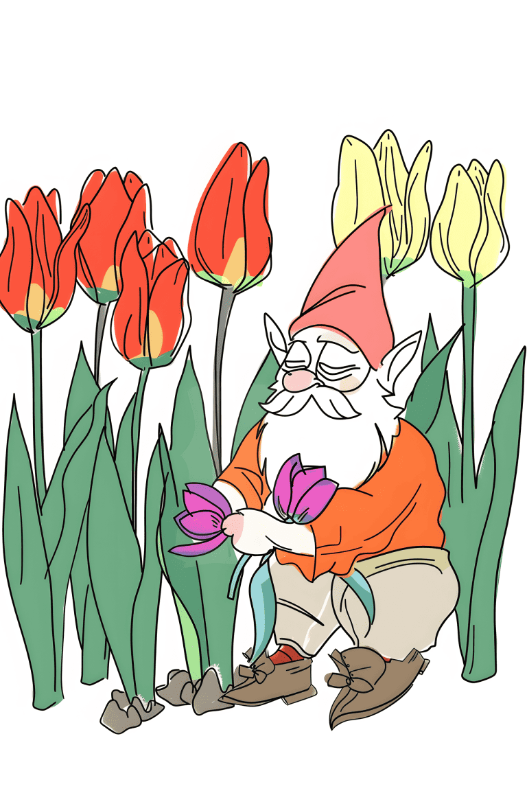 Gnome Tending to Tulips