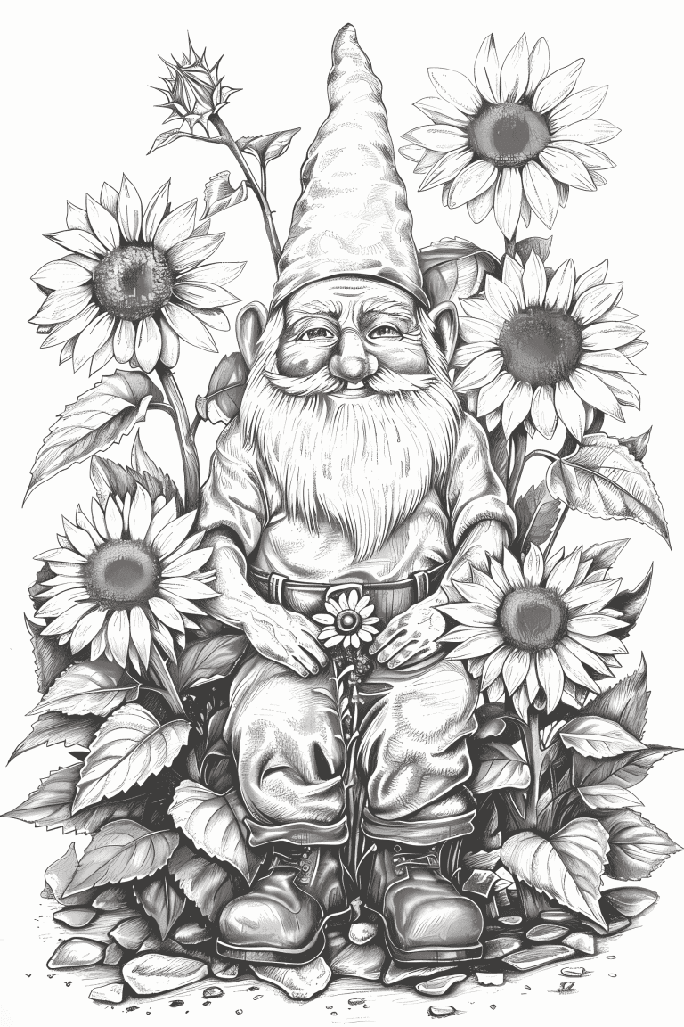 Gnome Surrounded By Sunflowers