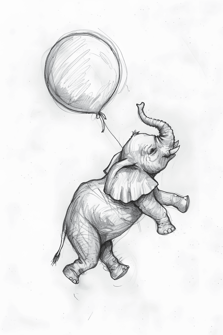 Elephant Floating In A Balloon