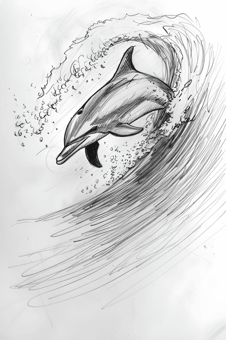 Dolphin Swimming Along The Wave