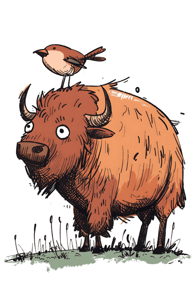 Buffalo With A Bird On It’s Head