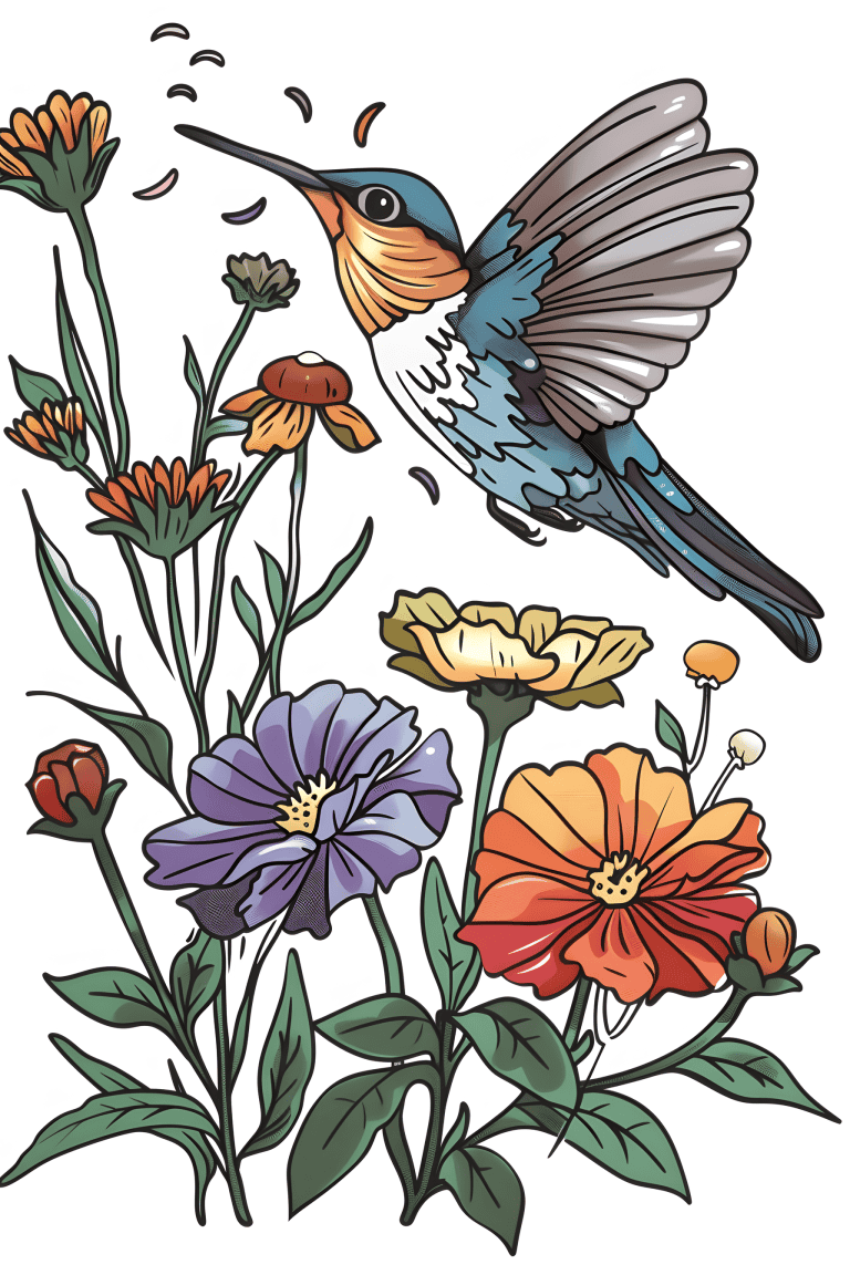 Bird Flying Through Flowers