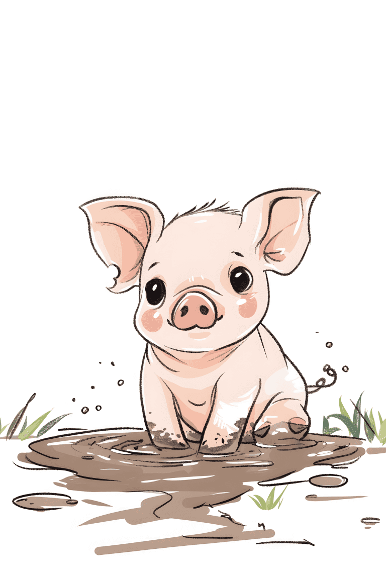 Piglet Sitting On Mud