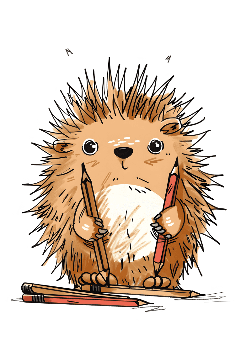 Hedgehog Holding Pencils