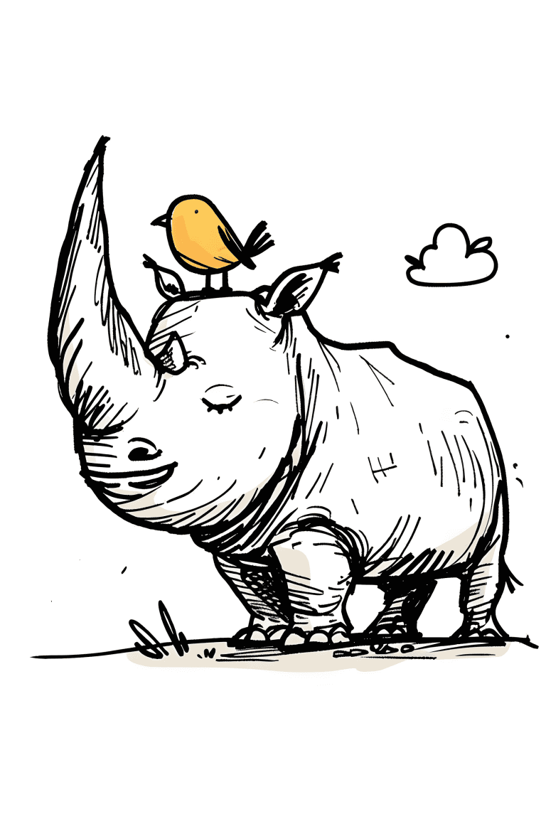 Rhinoceros With A Bird On It’s Head