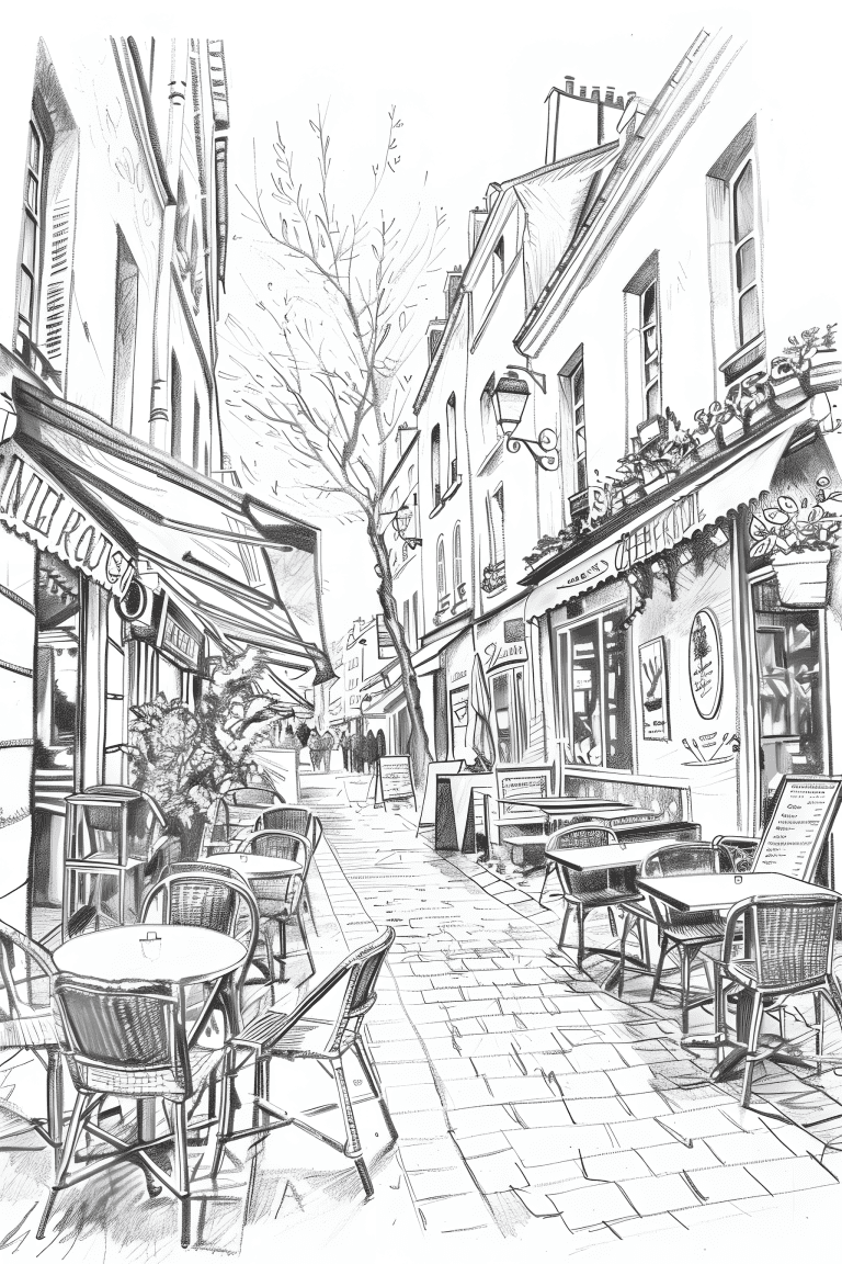 Cafe Lined Street In Paris