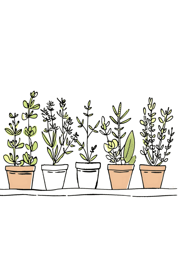 Row Of Potted Herbs