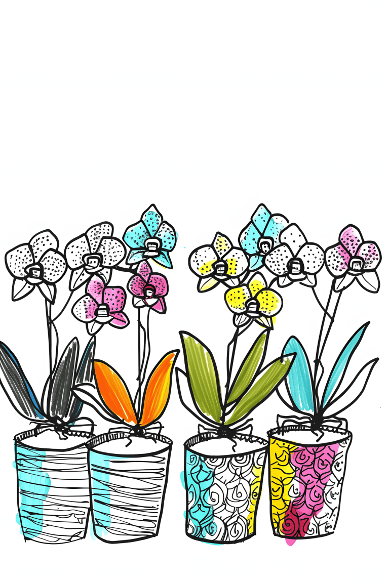 Row Of Potted Orchids