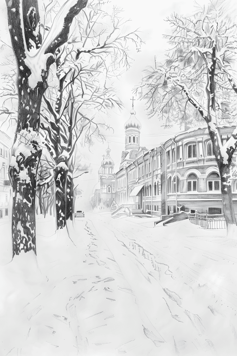 Snow Covered Street In Moscow