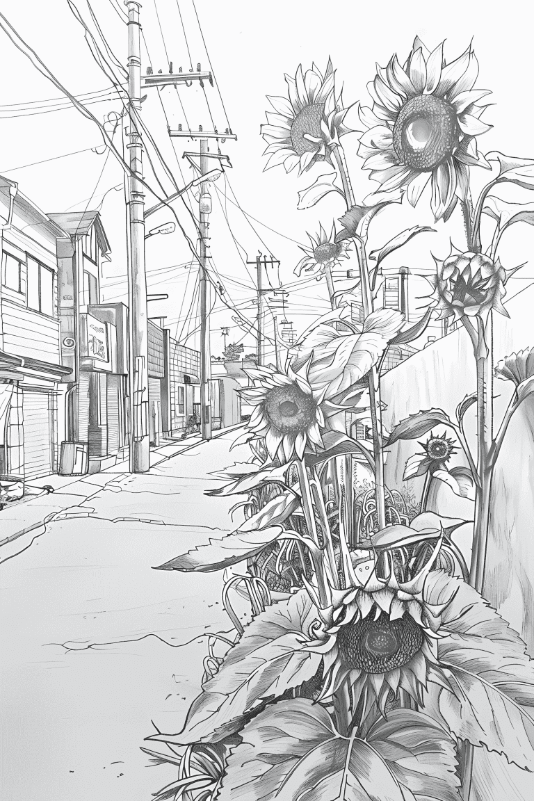 Sunflowers Growing From A Sidewalk