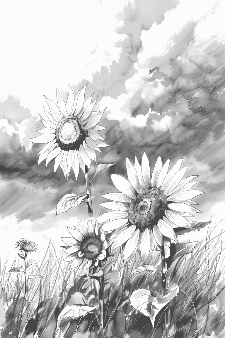 Sunflowers Under A Stormy Sky