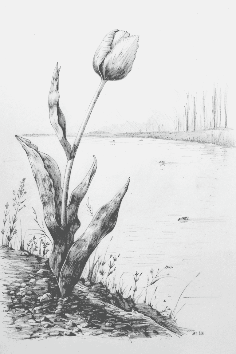 Tulip Growing Near A Riverbank