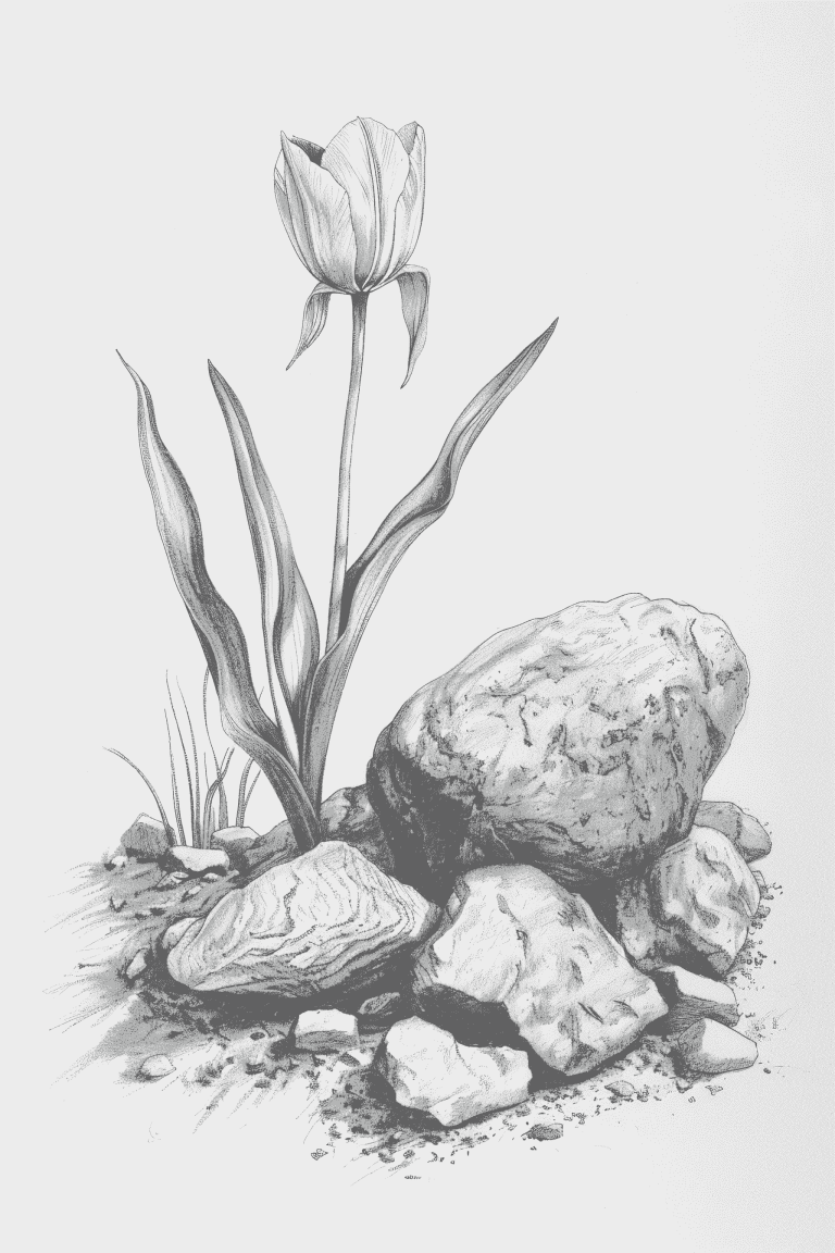 Tulip Growing Between Rocks