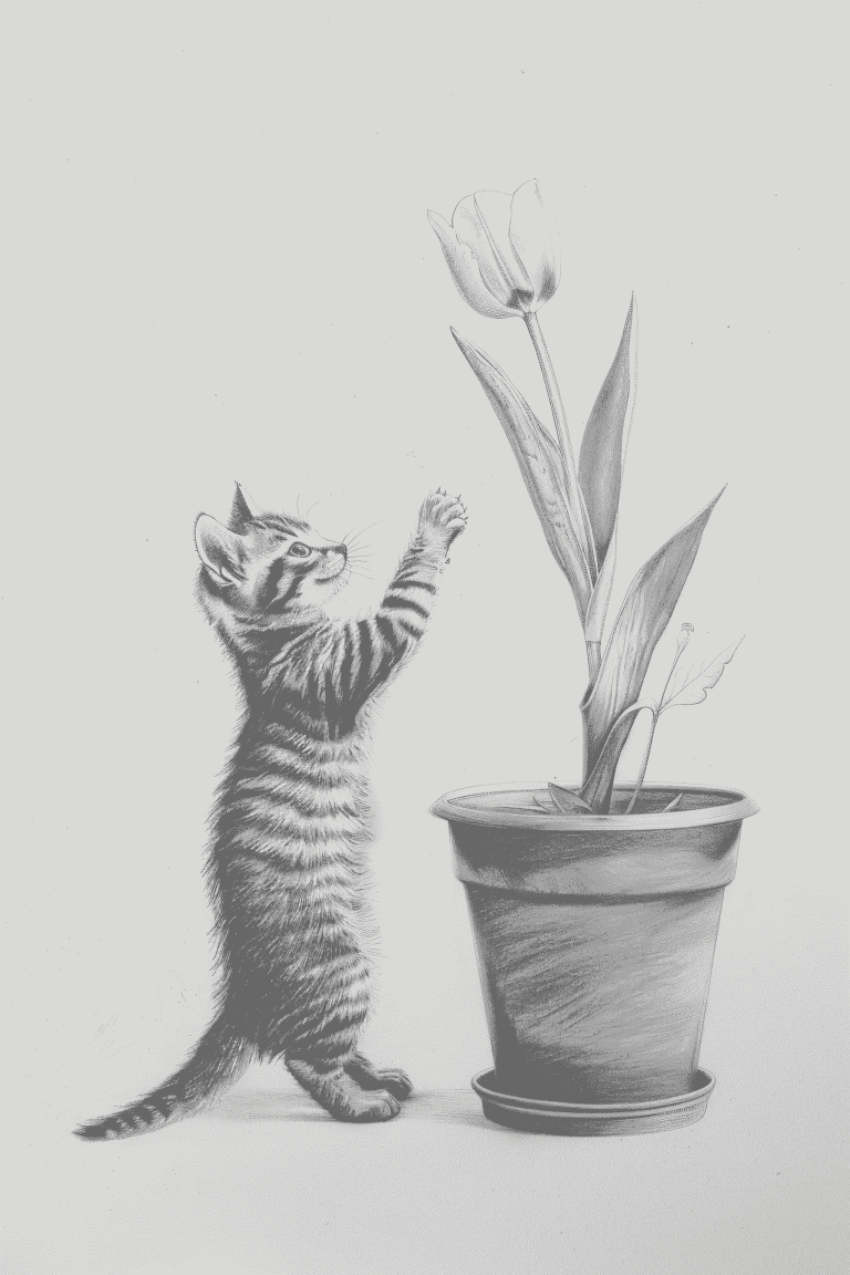 Cat Playing With A Tulip